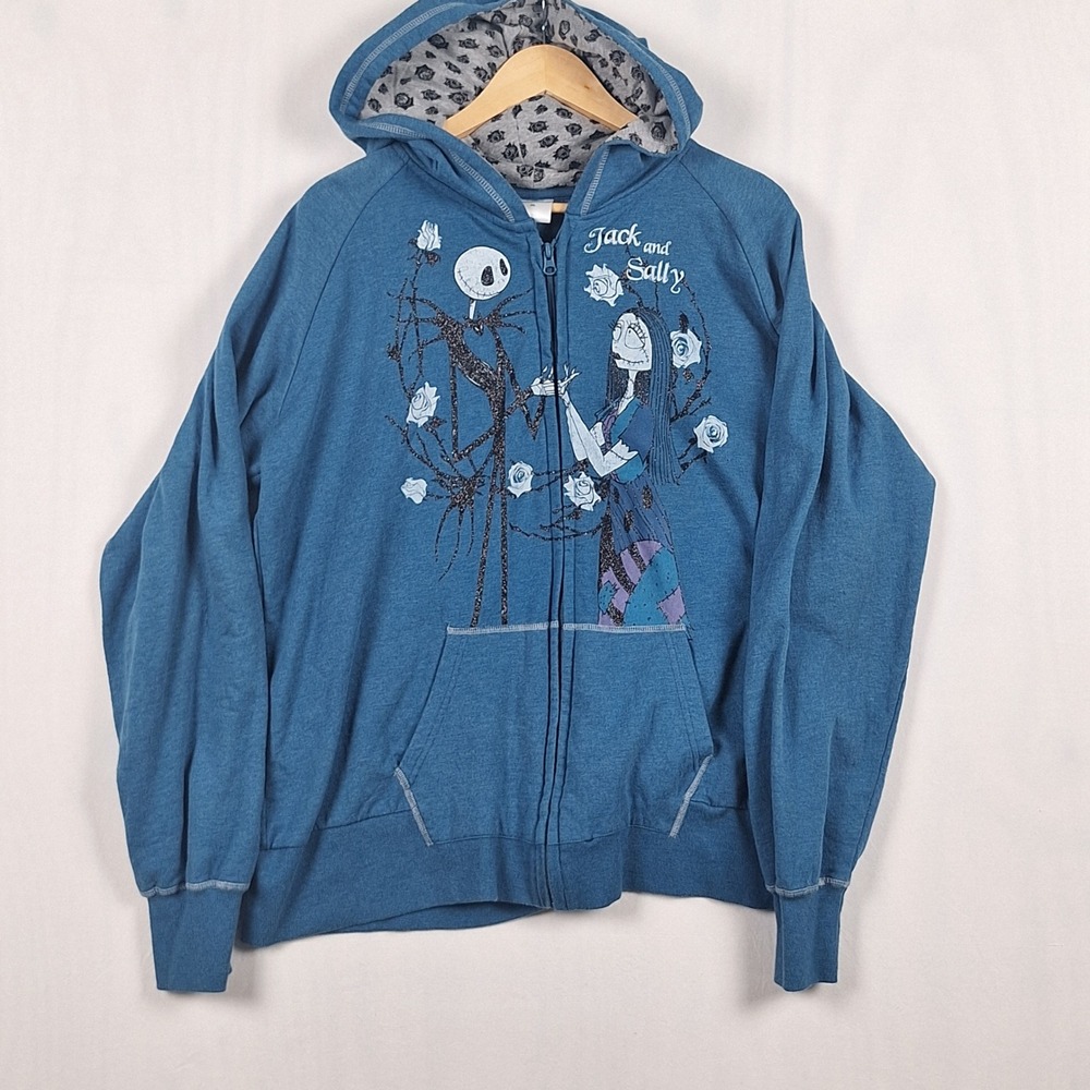 Disney Store Nightmare Before Christmas Jack and Sally Zip Hoodie Blue 2XL